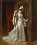 Dame elegante in een damast witte jurk - Władysław Bakałowicz — weergave van het kunstwerk
