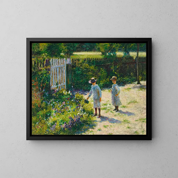 Children in the Garden - Władysław Podkowiński — framed artwork on a wall