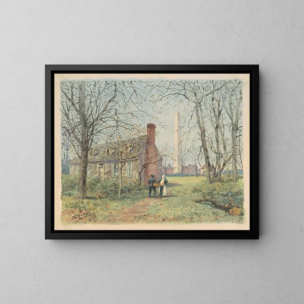 The Cottage by David Burns and the Washington Monument - Walter Paris — framed artwork on a wall