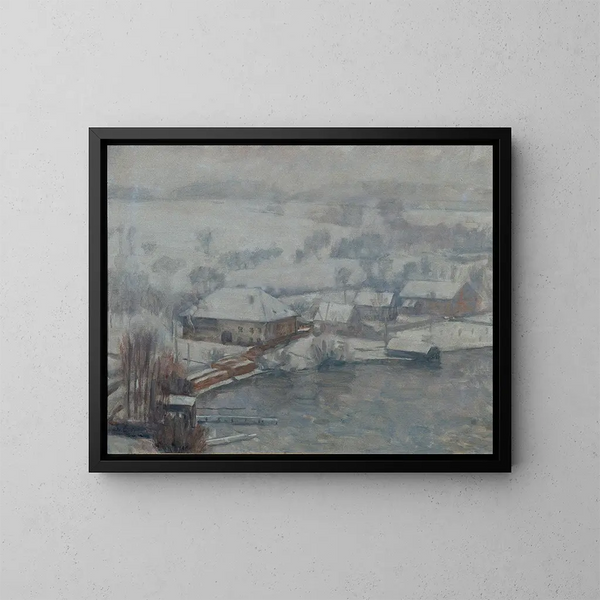 Landschap in de winter aan de oever van de Attersee - Walther Gamerith — ingelijst kunstwerk aan de muur