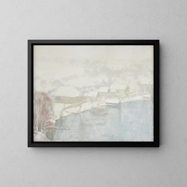 Landschap in de winter aan de oever van het meer - Walther Gamerith — ingelijst kunstwerk aan de muur