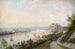 Landschapschilderij van de Rijn bij Koblenz met de Pfaffendorf-brug gebouwd in 1864 en het Ehrenbreitstein-kasteel - Walther Wunnenberg — weergave van het kunstwerk