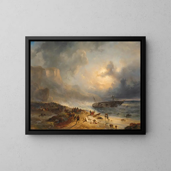 Shipwreck off a rocky coast - Wijnand Nuyen — framed artwork on a wall