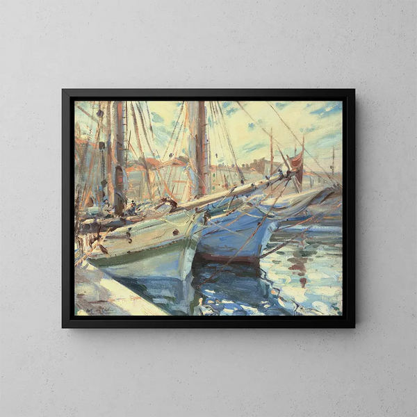 Boats in a port at Saint-Tropez - Wilfrid Gabriel de Glehn — framed artwork on a wall