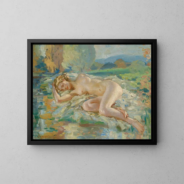 Nude female reclining - Wilfrid Gabriel de Glehn — framed artwork on a wall