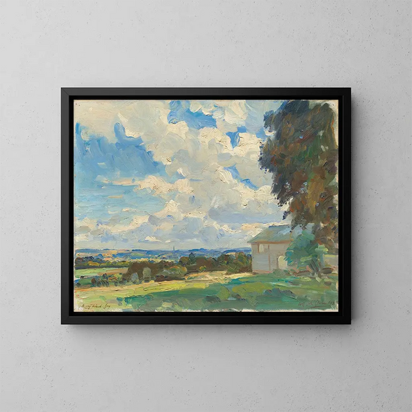 The Salisbury Cathedral from a field above Wilton - Wilfrid Gabriel de Glehn — framed artwork on a wall