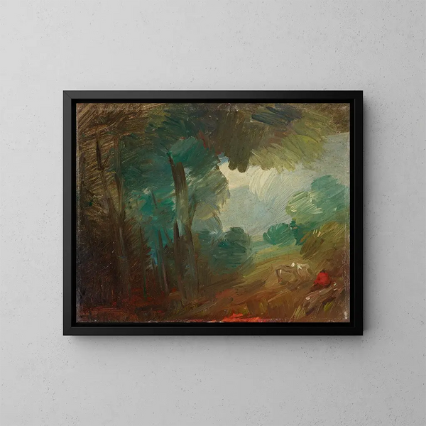 Landscape painting with farmers and fields - Wilhelm Busch — framed artwork on a wall