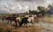kudde runderen bij een waterpunt in een uitgestrekt landschap - Wilhelm Frey — weergave van het kunstwerk