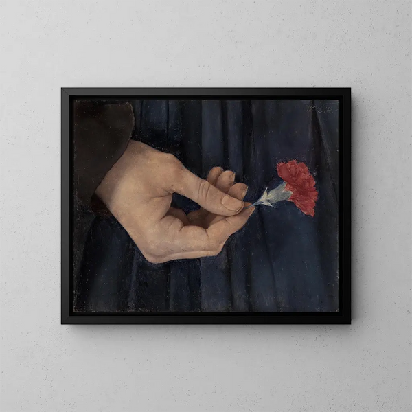 Main droite de la jeune fille avec le œillet - Wilhelm Leibl — framed artwork on a wall