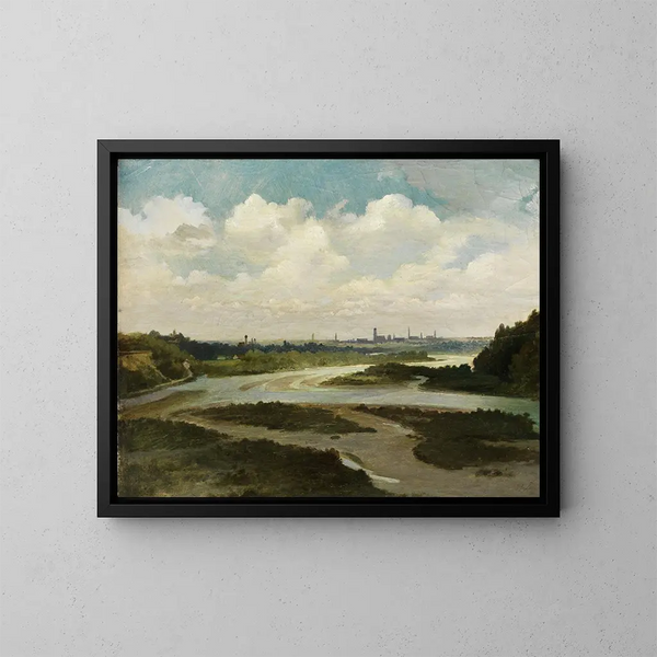 Vallei van de Isar met uitzicht op München - Wilhelm Lichtenheld — ingelijst kunstwerk aan de muur