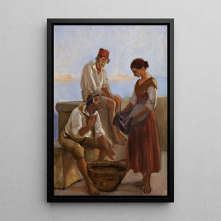 Wilhelm Marstrand - A young girl and two fishermen.webp