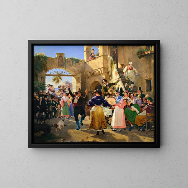 Romanesque painting gathered for the celebration in an osteria - Wilhelm Marstrand — framed artwork on a wall