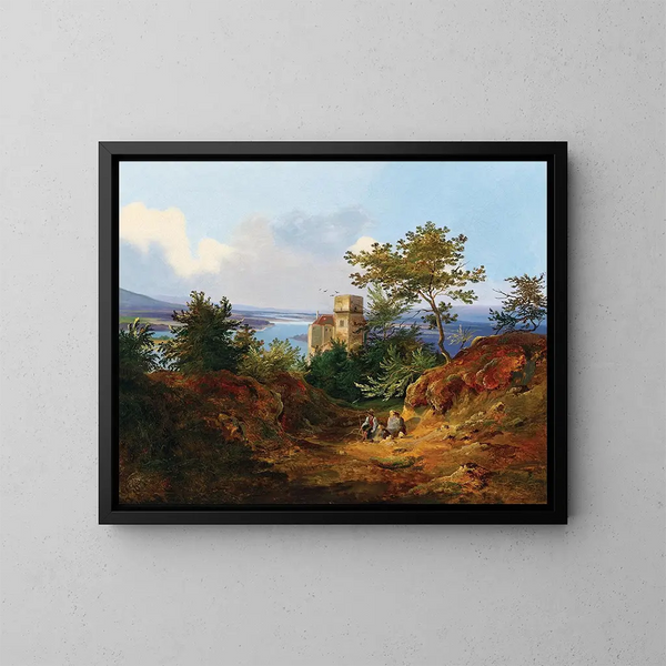 View of the Danube Valley with the Ruins of Greifenstein - Wilhelm Steinfeld — framed artwork on a wall