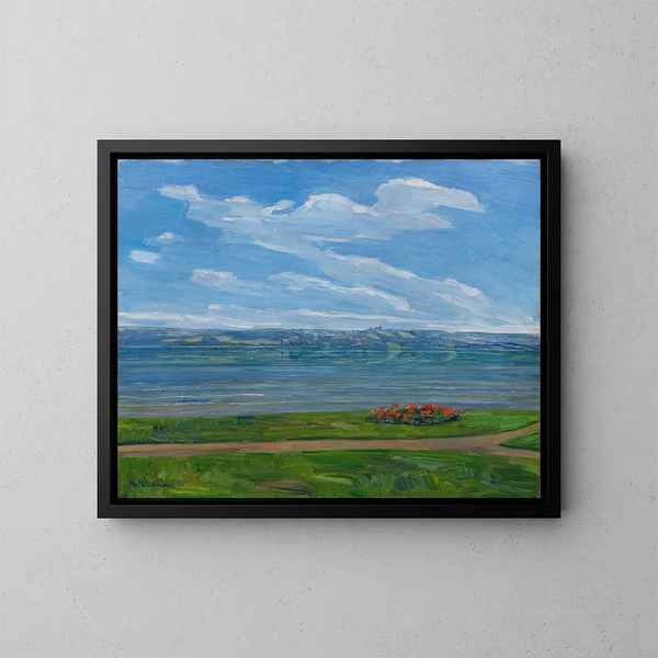 Point of view at the edge of Lake Starnberg - Wilhelm Trübner — framed artwork on a wall