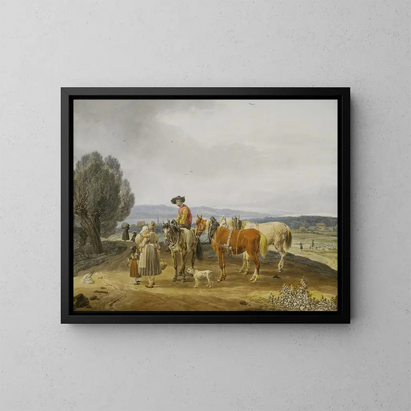 Encounter on the country road - Wilhelm von Kobell — framed artwork on a wall