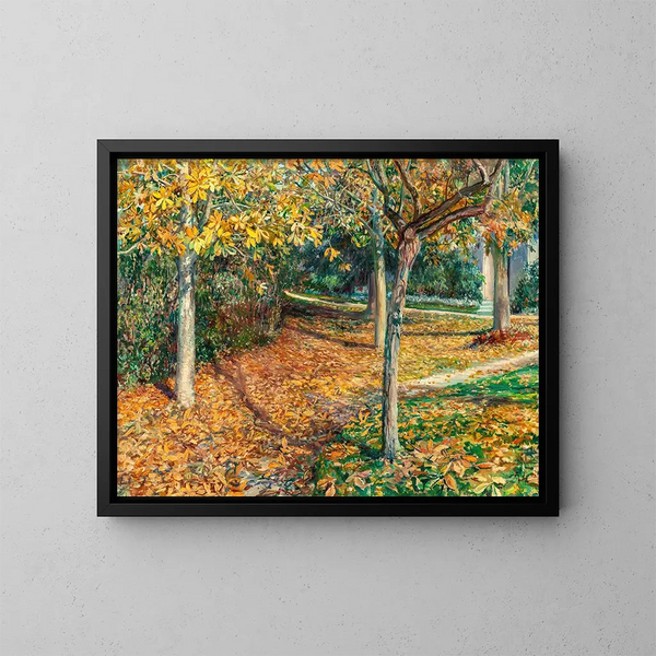 Leaf Carpet at Giverny - Will Hicock Low — framed artwork on a wall