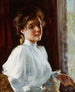 Een jong meisje - Willard Leroy Metcalf, 1893 — model in witte blouse naast een raam