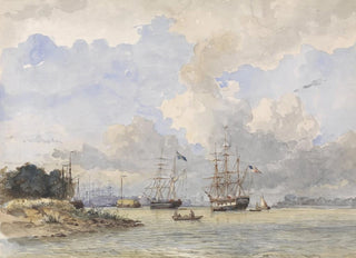 Willem Anthonie van Deventer - Maas voor Rotterdam met een Amerikaans en Zweeds schip.webp