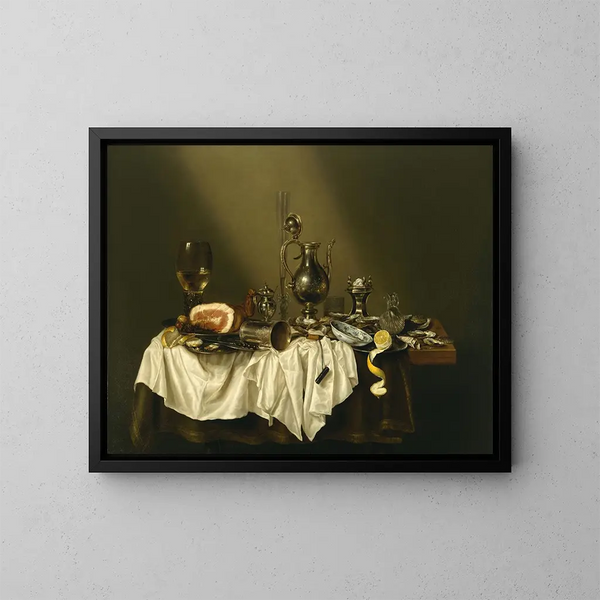 Still life with ham - Willem Claesz Heda — framed artwork on a wall