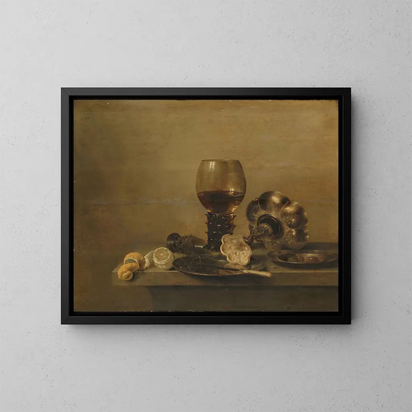 Nature morte avec un verre brisé - Willem Claesz Heda — framed artwork on a wall