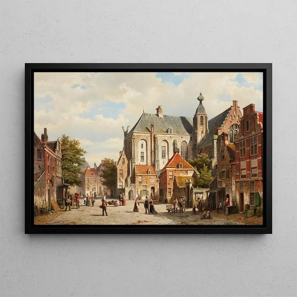 Willem Koekkoek - A Busy Street in a Dutch Town.webp