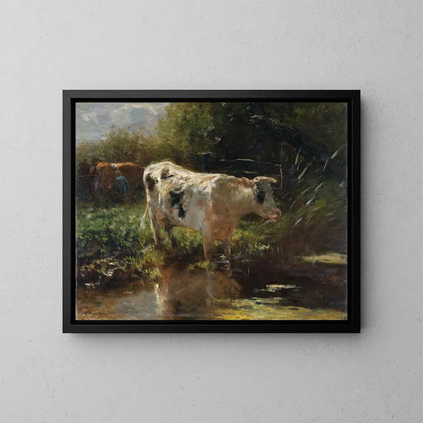 Cow near a ditch - Willem Maris — framed artwork on a wall