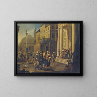 Willem Reuter - A Townscape With A Bishop Healing The Sick And Injured In Front Of A Church.webp