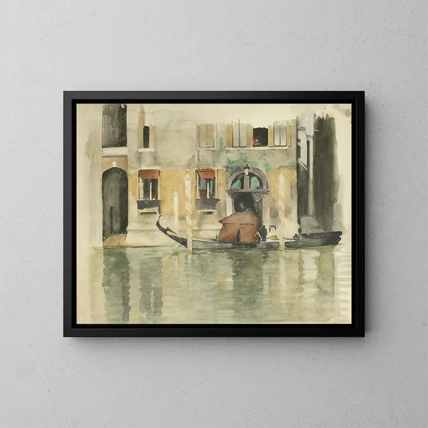Gondola scene in front of a Venetian house - Willem Witsen — framed artwork on a wall