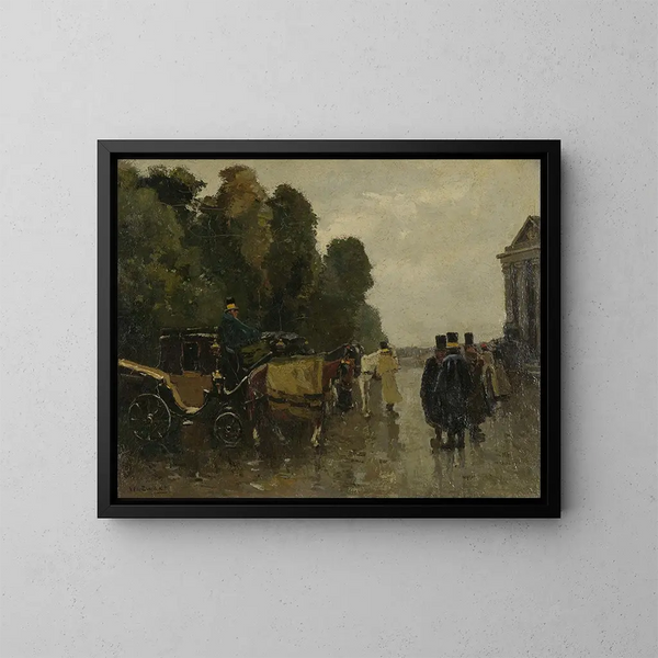 Carrosses et cochers en attente - Willem de Zwart — framed artwork on a wall