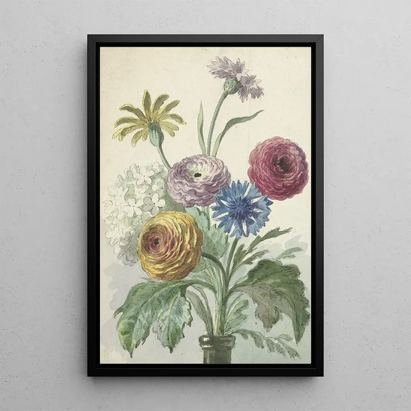 Willem van Leen - Boeket bloemen in de hals van een groene vaas.webp