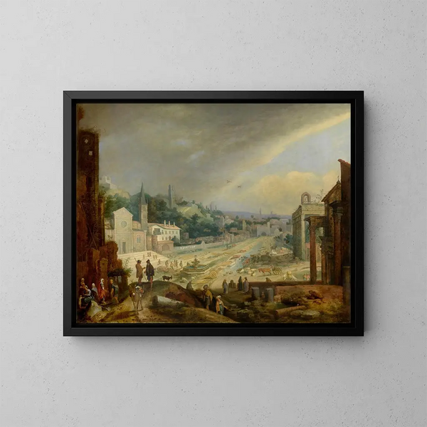 A view of the Campo Vaccino in Rome - Willem van Nieulandt the Younger — framed artwork on a wall