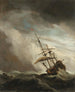 Een schip op volle zee gevangen in een windvlaag - Willem van de Velde de Jonge — weergave van het kunstwerk