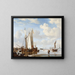 van een breedschip en een kaag in een kreek bij een zeemuur - Willem van de Velde de Jonge — ingelijst kunstwerk aan de muur