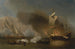 Een actie op zee voor de kust van de Barbaarse kust met galeren en Engelse schepen - Willem van de Velde de Jonge — weergave van het kunstwerk