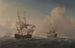 Scheepvaartschepen van de Engelse oorlogsschepen die buigen in de bries op zee - Willem van de Velde de Jonge — weergave van het kunstwerk