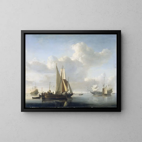 Scheepjes voor de kust - Willem van de Velde de Jonge — ingelijst kunstwerk aan de muur