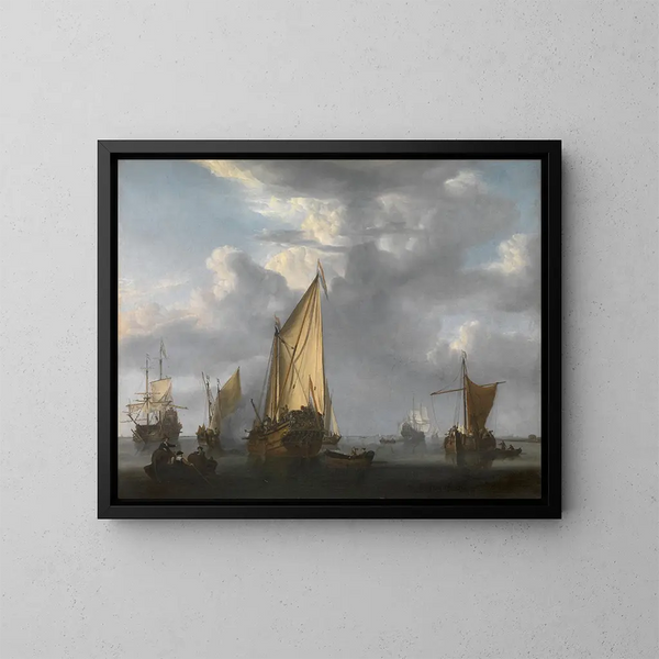 Het kanonschot - Willem van de Velde de Jonge — ingelijst kunstwerk aan de muur