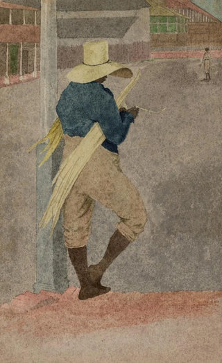 William Berryman - Negro man in straw hat standing stripping cane.webp