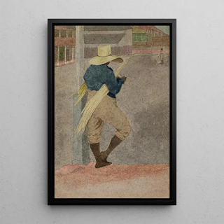 William Berryman - Negro man in straw hat standing stripping cane.webp