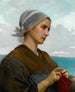 Bretonse breiende vrouw schilderij - William Bouguereau — weergave van het kunstwerk
