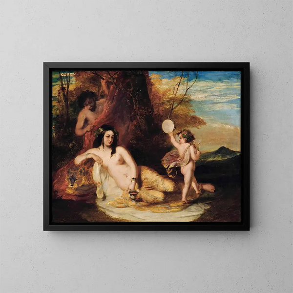 Satyr spying on a reclining nymph - William Etty — framed artwork on a wall