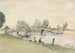 a rustic bridge on the Thames, fishermen on the bank - William Evans of Eton — artwork view