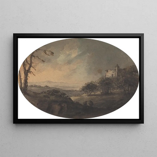 William Gilpin - Landscape with Two Men on a Hill and a Castle in the Distance.webp