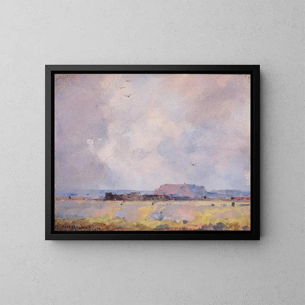Dans le pays des plateaux avec un pueblo habité - William Henry Holmes — framed artwork on a wall