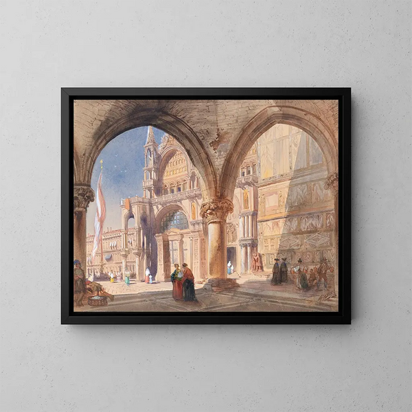 Saint-Marc à Venise depuis la colonnade du palais des Doges - William Henry Lake Price — framed artwork on a wall