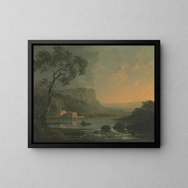 Landscape with Fishermen on a Lake - William Hodges — framed artwork on a wall