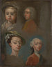 Studie van hoofden - William Hogarth — weergave van het kunstwerk