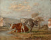 Schets van twee koeien in een landschap - William Huggins — weergave van het kunstwerk