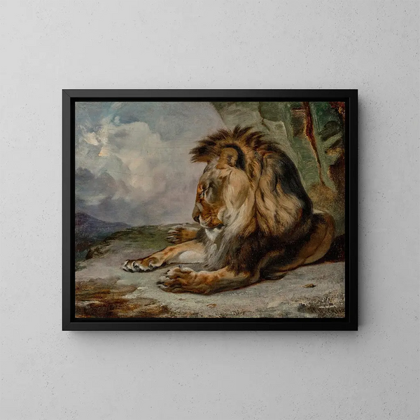 Sleeping Lion - William Huggins — framed artwork on a wall