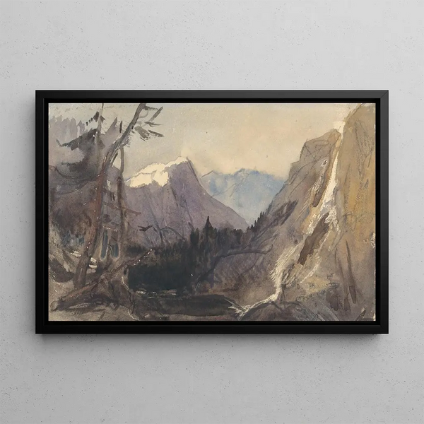 Alpine landscape painting possibly the Matterhorn - William James Müller — framed artwork on a wall